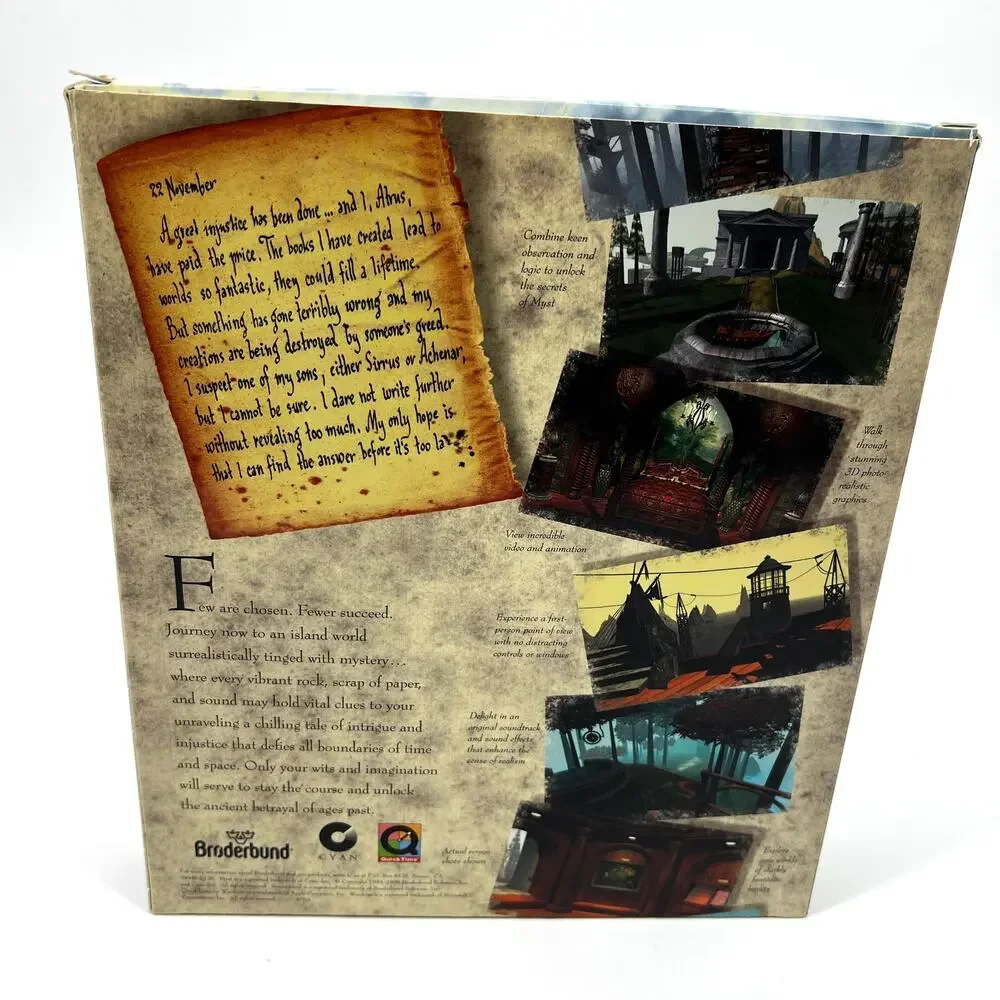 Myst Big Box 90s Vintage PC Game Unsealed Complete Disc User Manual Box Papers